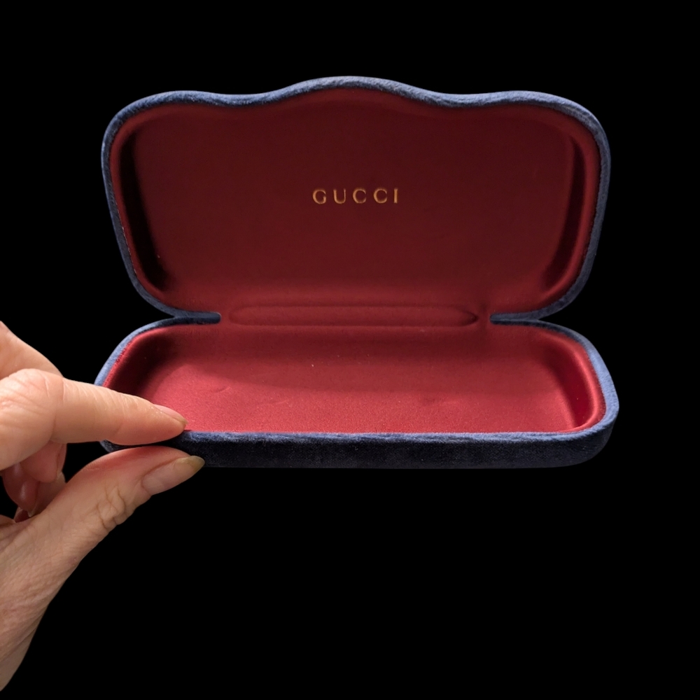 Gucci Velvet Eyeglass / Sunglass Case – Navy & Bordeaux – Authentic